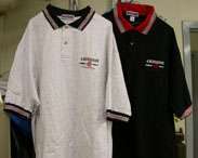 Black, gray, and red Polo shirts embroidered wirth the Abingdon Summer Party logo
