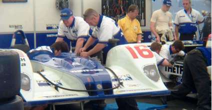 Dyson Racing team working on (ex-MG) Lola LMP675 race car