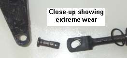 Close-up showing extreme wear