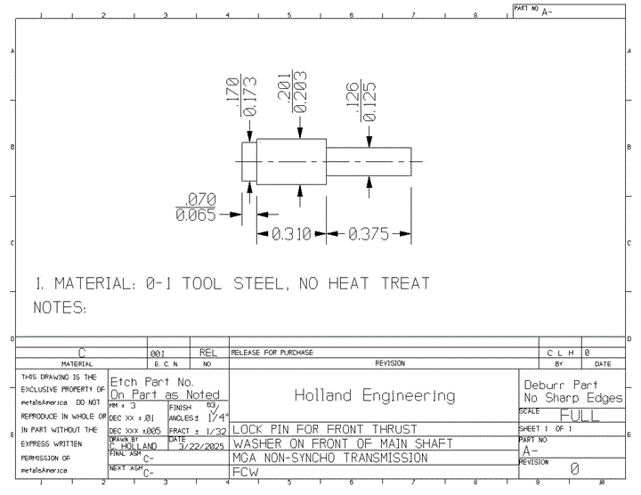 Peg, front thrust washer