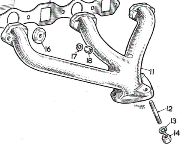 MGA exhaust manifold parts