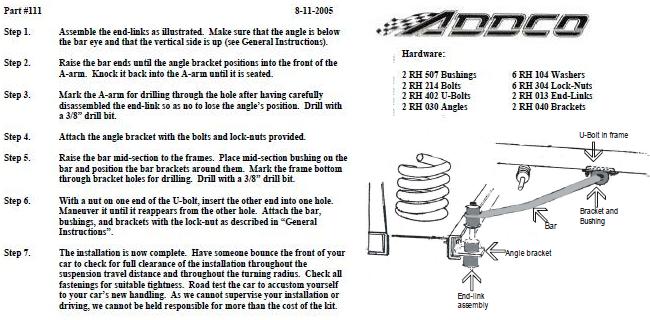 Addco Sway Bar Instructions