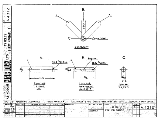 King Dick feeler gauge .015